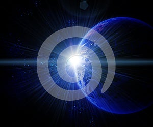 Earth against the sun in space