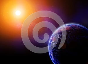 Earth against the sun in space