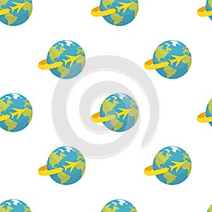 Earth with Airplane Icon Seamless Pattern