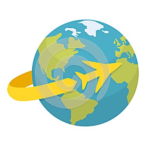 Earth with Airplane Travelling Concept Icon photo