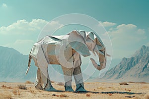 Earth and animal, Abstract origami paper art elephant, Concept Nature reserve conserve Wildlife