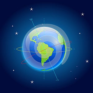 earth axis diagram with pole and equator. 3D Illustration.