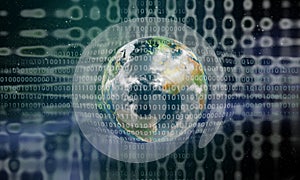 Earth behind a digital grid