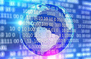 Earth in binary code, double exposure global net