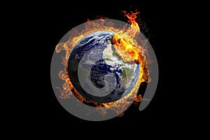 Earth burning in flames concept of global warming and catastrophe. This image elements furnished by NASA