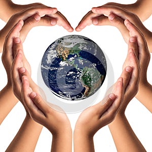 Earth care with helping hands concept