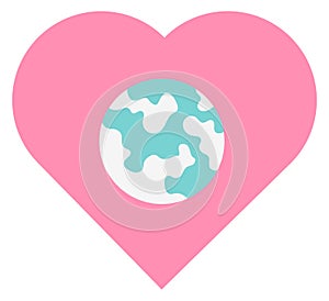 Earth care icon. Heart with planet globe symbol