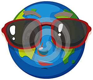 Earth cartoon character wearing sunglasses on white background