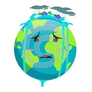 Earth cartoon with flood on it
