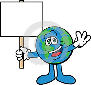 Earth Cartoon Mascot Character Holding A Placard