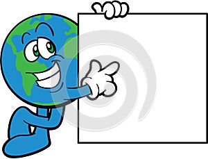 Earth Cartoon Mascot Pointing To A Message