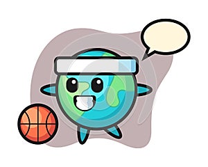 Earth cartoon playing basketball