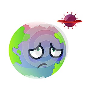 Earth character with expression and virus cartoon drawing