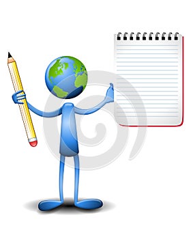 Earth Character Holding Notepad