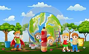 The earth with the children playing around it
