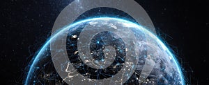 The Earth Connected by a Futuristic Network of Light and Data..AI generated image