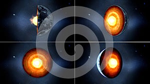 Earth core. inner structure with geological layers. 3d rendering