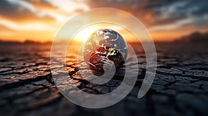 Earth on Cracked Ground at Sunset