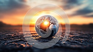 Earth on Cracked Ground at Sunset