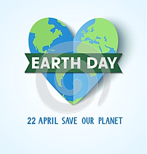 Earth Day. 22 april. Save our planet. Vector abstract heart with Earth globe