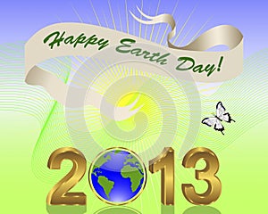 Earth Day background with gold 3-D 2013.