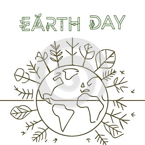 Earth Day Banner globe map with green recycling natural elements for environmental conservation. save our planet and Environmental