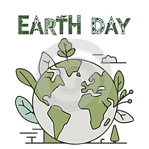 Earth Day Banner globe map with green recycling natural elements for environmental conservation. save our planet and Environmental