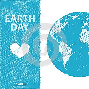 Earth Day in blue colors. Vector illustration. Pencil drawing ef