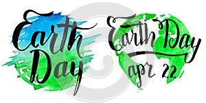 Earth Day calligraphy on watercolor background
