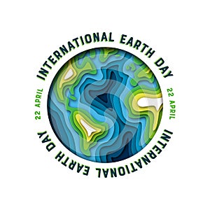 Earth Day card of green paper cutout planet