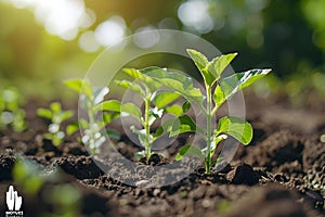 Earth Day Celebration: Young Corn Seedlings Thrive in Sunlit Field. Concept Agriculture, Earth Day,