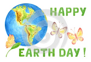 Earth Day concept for banner, poster or greeting card. World Environment Day. Saving planet. Hand drawn watercolor painting