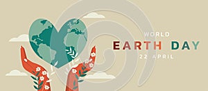 earth day concept with human hands holding heart shape planet