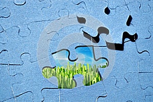 Earth Day concept, nature is the missing piece of the puzzle. Environment protection