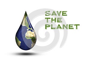 Earth Day. The concept of saving the planet. Earth in the form of a drop of water