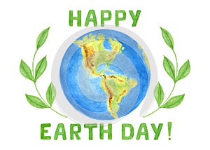 Earth Day concept. World Environment Day. Saving planet. Watercolor painting isolated on white background for banner, poster or