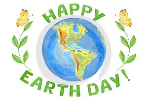 Earth Day concept. World Environment Day. Saving planet. Watercolor painting isolated on white background for banner, poster or