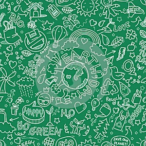 Earth day doodles seamless pattern background. hand drawn of Earth day, Ecology , go green, clean power doodle set isolated