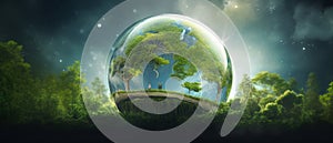 Earth Day eco concept with tropical forest background, natural forestation preservation scene with canopy tree in the wild,