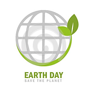 Earth day environmentalism symbol with green leaves