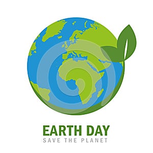 Earth day globe environmentalism symbol with green leaves