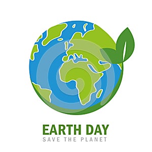 Earth day globe environmentalism symbol with green leaves