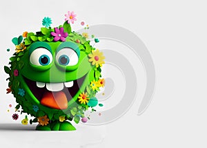 Earth Day. Green planet earth with eyes and mouth, Happy and smiling. Blank space for text or logo. Ai generative
