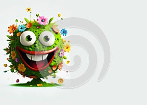Earth Day. Green planet earth with eyes and mouth, Happy and smiling. Blank space for text or logo. Ai generative