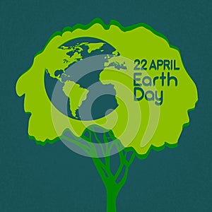 Earth Day Green Tree With Globe World Silhouette