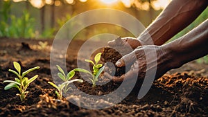 Earth Day, Hands in the soil planting trees on the property