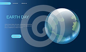 Earth Day landing page. Save clear planet. Website template design. Globe ball. International holiday. Ecology or nature