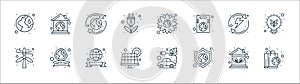 earth day line icons. linear set. quality vector line set such as recycled bag, save the planet, power solar, wind energy,