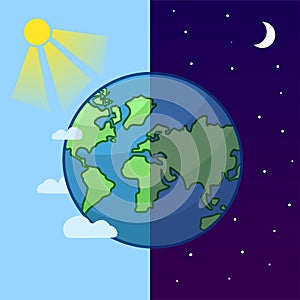 Earth. Day Night. Equinox. Vector illustration. Spring equinox illustration.