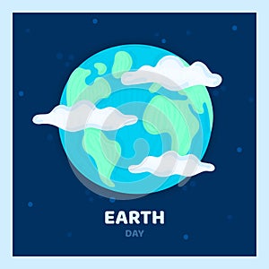 Earth day. Planet in clouds. Spring holiday. Design for poster, sticker, banner, postcard, brochure, cover, invitation